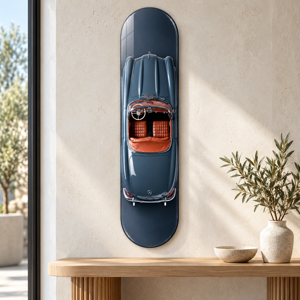 Üstten Görünümlü Lacivert Klasik Cabrio Dikey Skate Board Cam Tablo – Antre