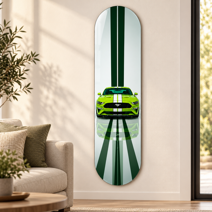 Yeşil Şeritli Canlı Yeşil Spor Otomobil Dikey Skate Board Cam Tablo – Salon