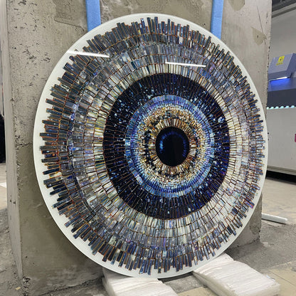 Mavi Gümüş Göz Bebeği Yuvarlak Cam Tablo