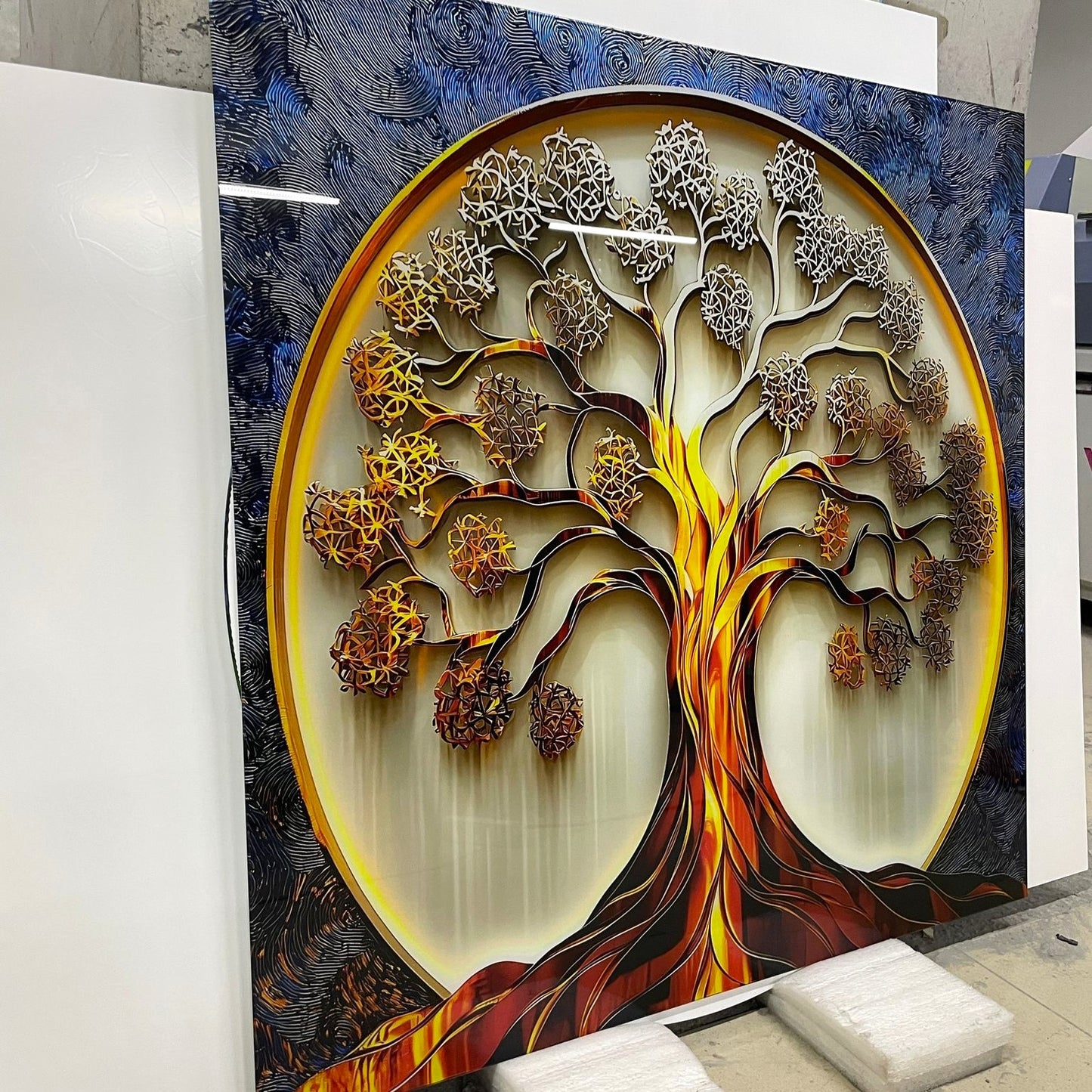 Mavi Gold Hayat Ağacı Kare Cam Tablo