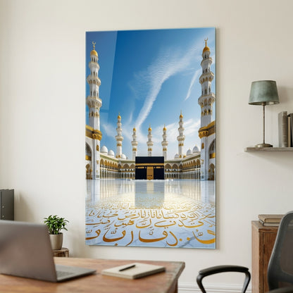 Kabe Mescid-i Haram İslami Dikey Cam Tablo