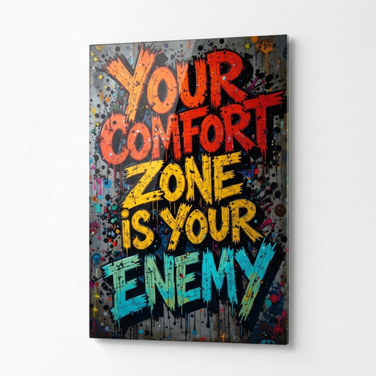 Modern Grafiti Motivasyon Sözü Dikey Cam Tablo