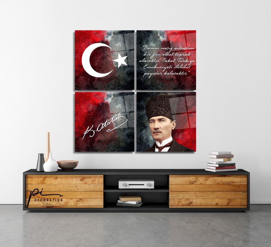 Atatürk Köşesi Collage Çoklu Cam Tablo
