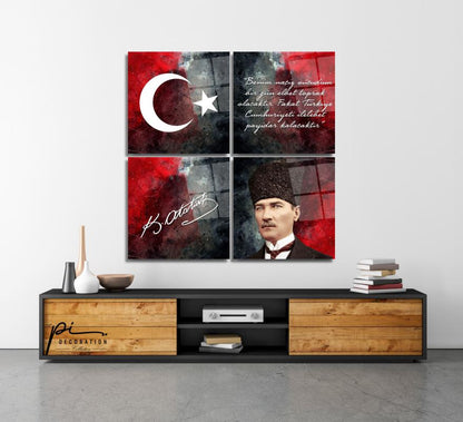 Atatürk Köşesi Collage Çoklu Cam Tablo