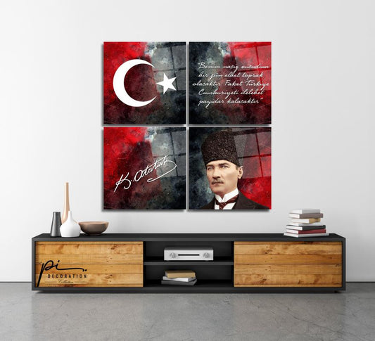 Atatürk Köşesi Collage Çoklu Cam Tablo
