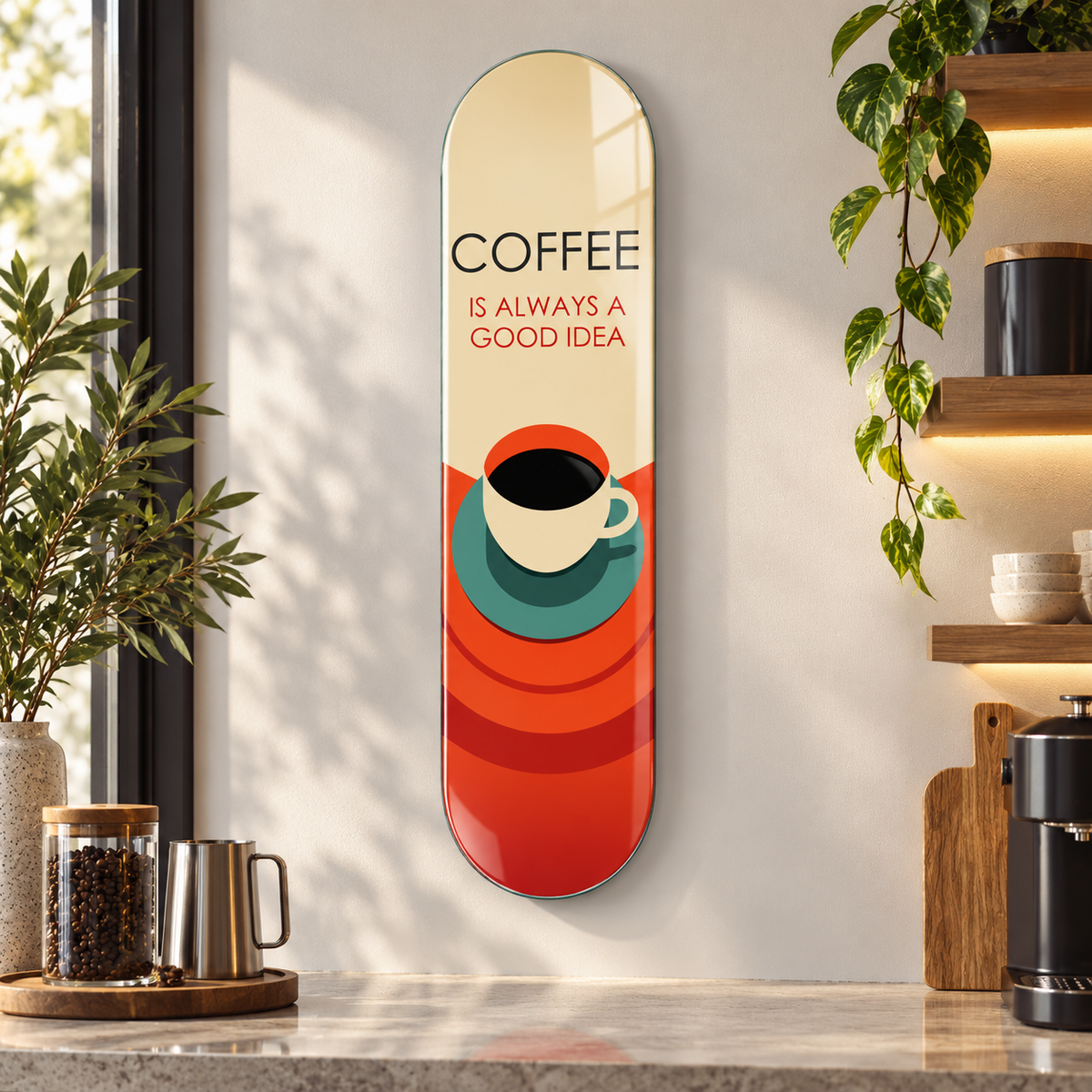 Coffee Is Always a Good Idea Skate Board cam tablo - alternatif premium alan