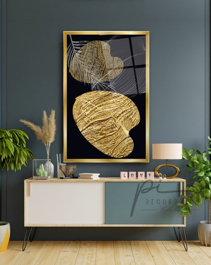 Gold Yapraklar Dikey Cam Tablo