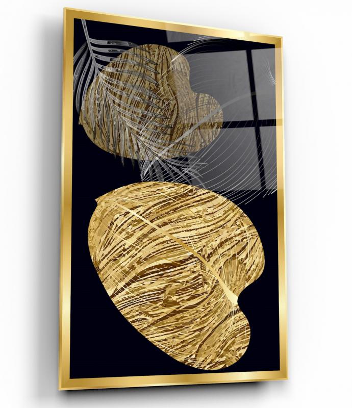 Gold Yapraklar Dikey Cam Tablo