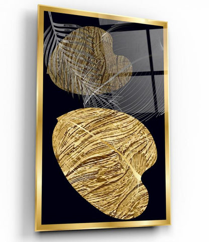 Gold Yapraklar Dikey Cam Tablo
