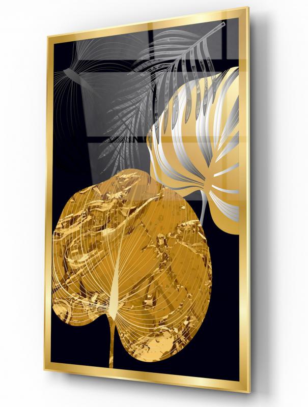 Gold Yaprak Dikey Cam Tablo