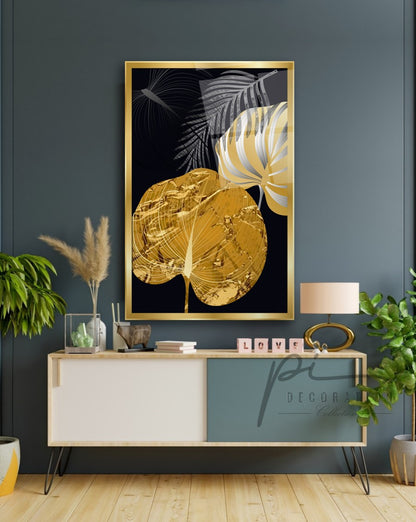 Gold Yaprak Dikey Cam Tablo