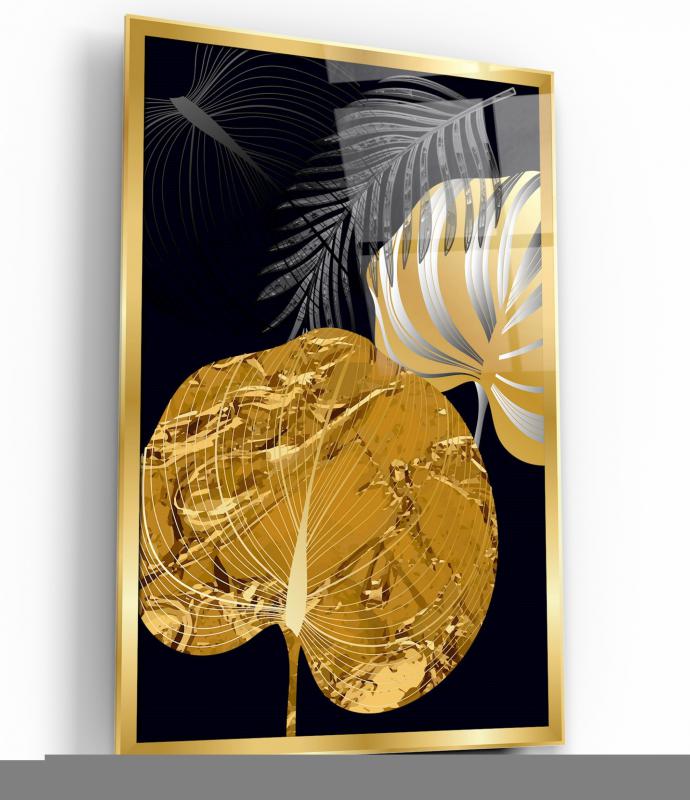 Gold Yaprak Dikey Cam Tablo