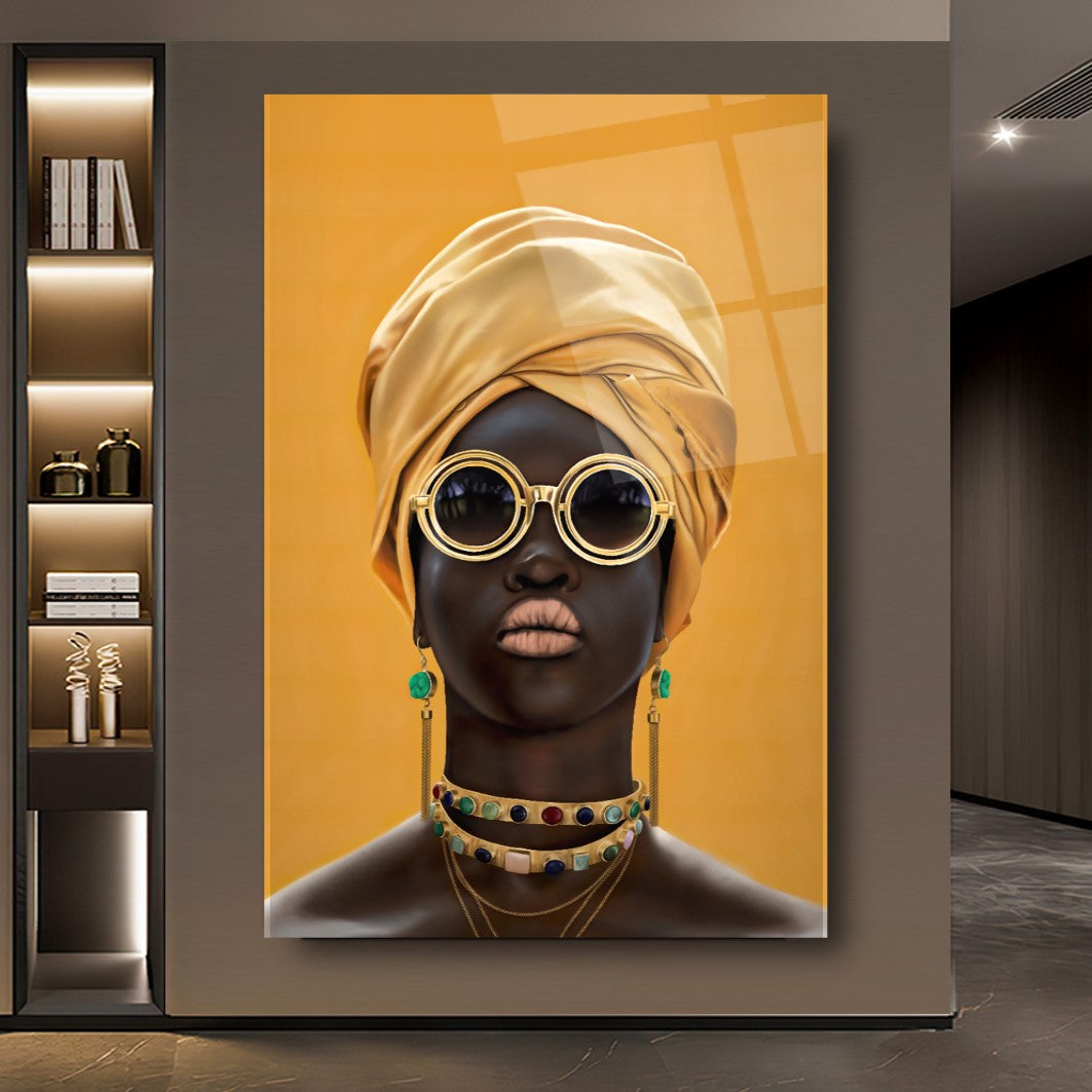 Afrikalı Kadın Cam Tablo