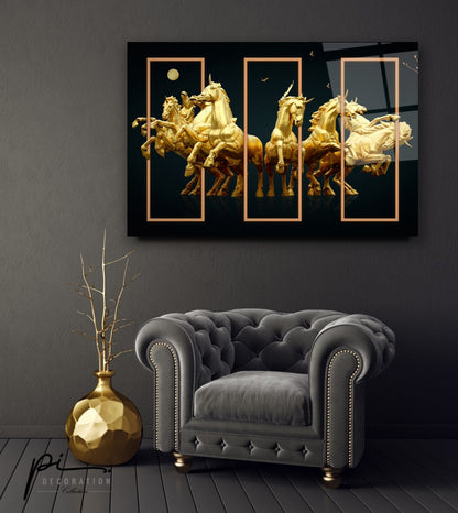 Gold Atlar Yatay Cam Tablo