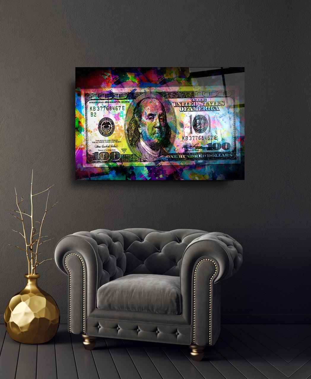 Neon Dolar Yatay Cam Tablo