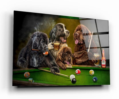 Bilardo ve Köpekler Yatay Cam Tablo