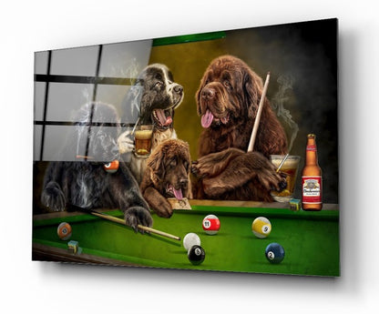 Bilardo ve Köpekler Yatay Cam Tablo