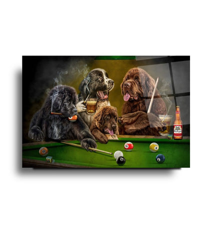 Bilardo ve Köpekler Yatay Cam Tablo
