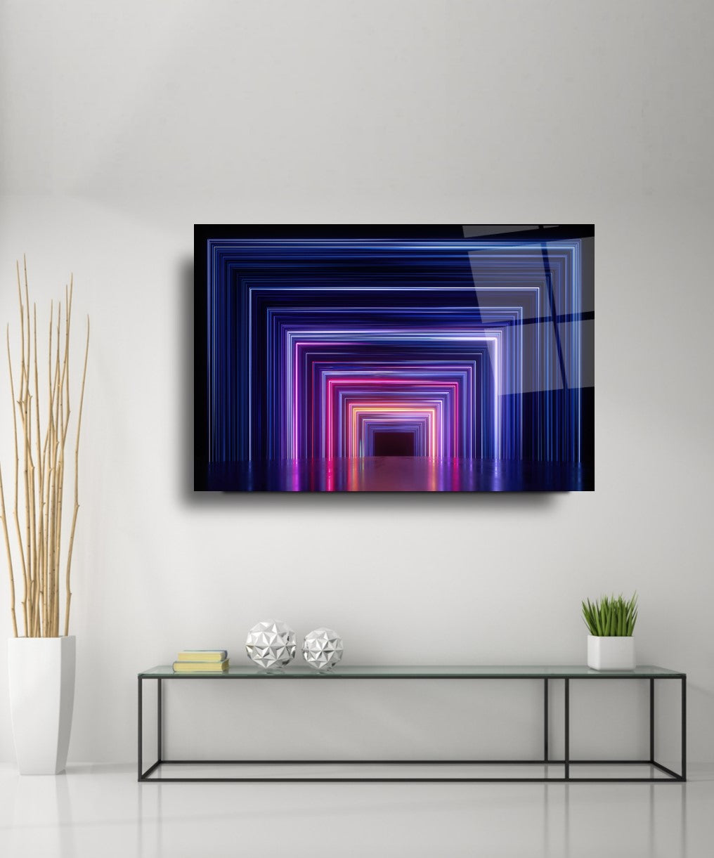 Neon Koridor Yatay Cam Tablo