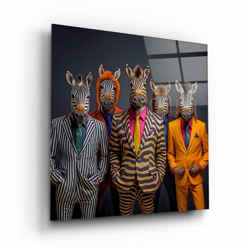 Zebra Adamlar Kare Cam Tablo