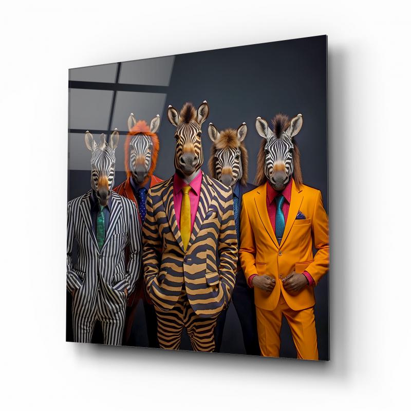 Zebra Adamlar Kare Cam Tablo