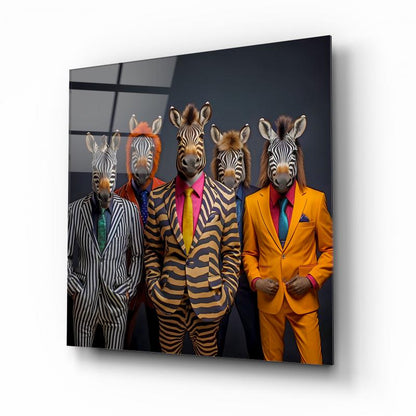 Zebra Adamlar Kare Cam Tablo
