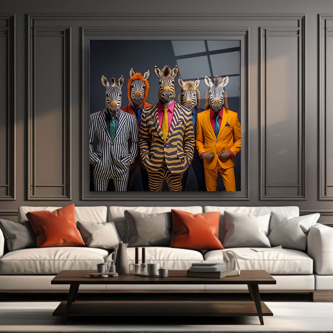 Zebra Adamlar Kare Cam Tablo