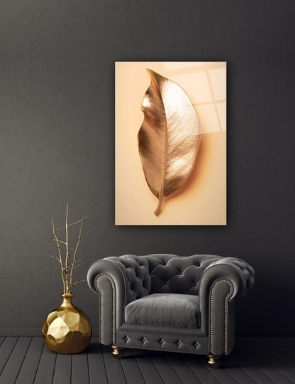 Gold Yapraklar Cam Tablo