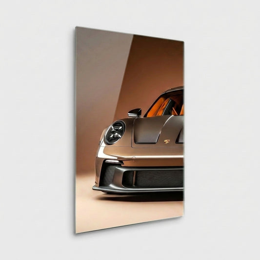 Premium Bronze Spor Araba Detayı Dikey Cam Tablo