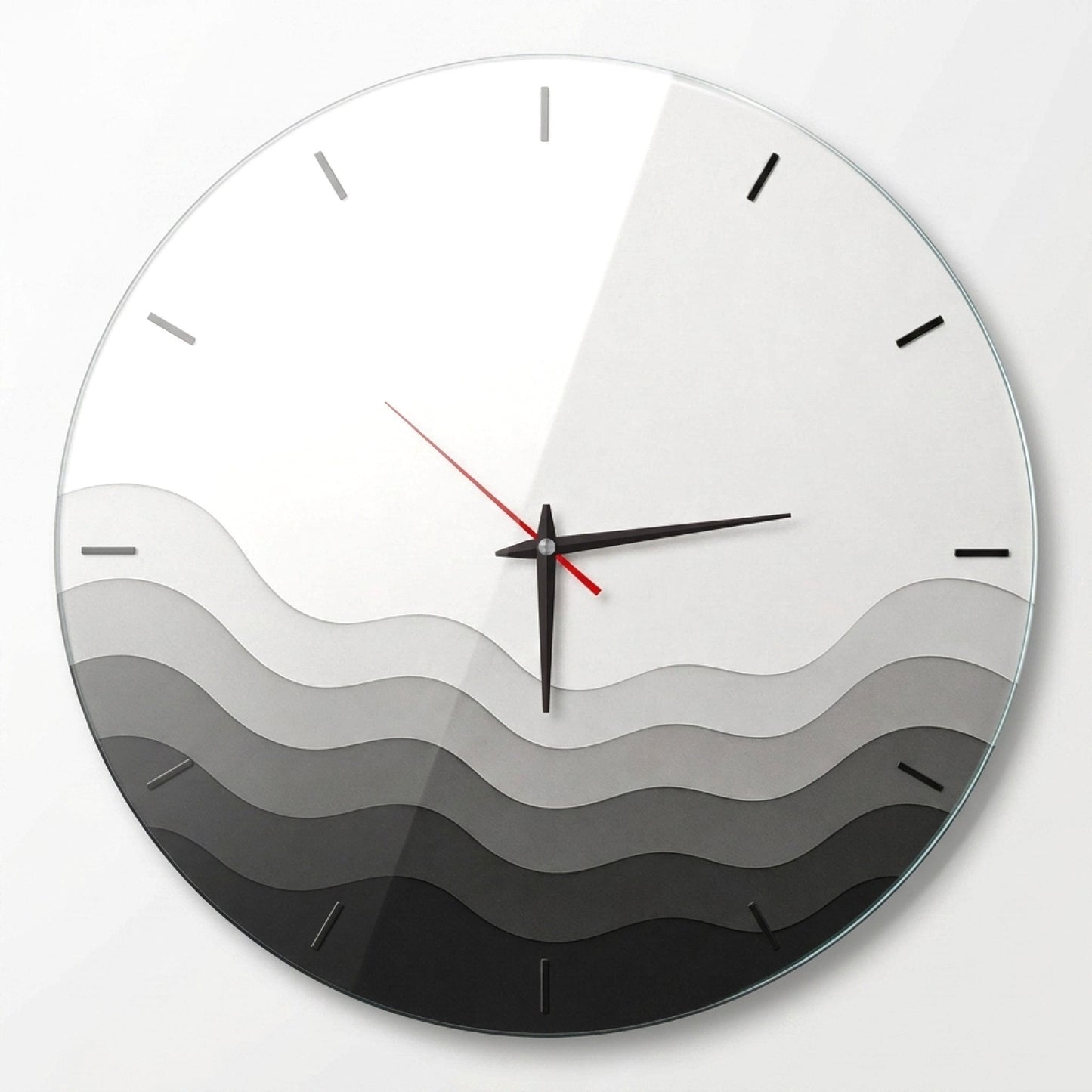 Modern Dalga Detaylı Minimalist Saat Cam Saat