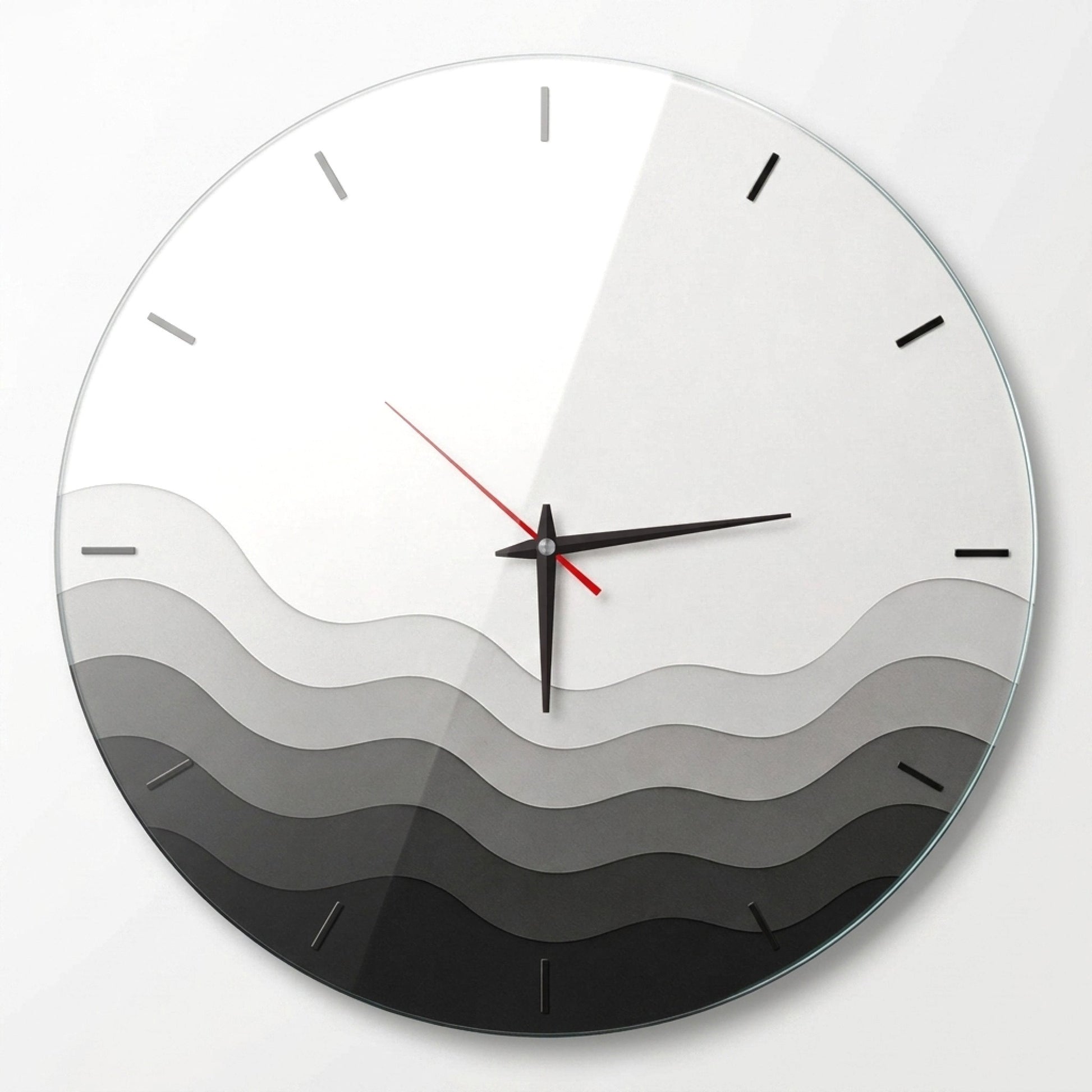 Modern Dalga Detaylı Minimalist Saat Cam Saat
