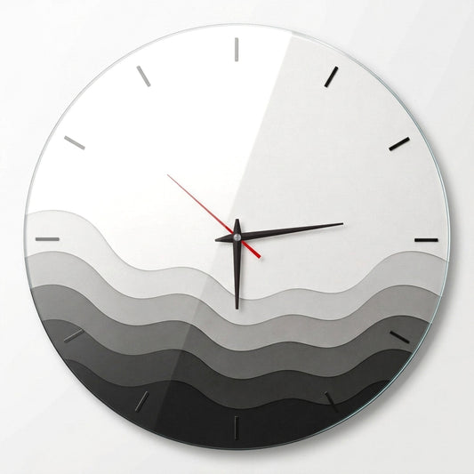 Modern Dalga Detaylı Minimalist Saat Cam Saat