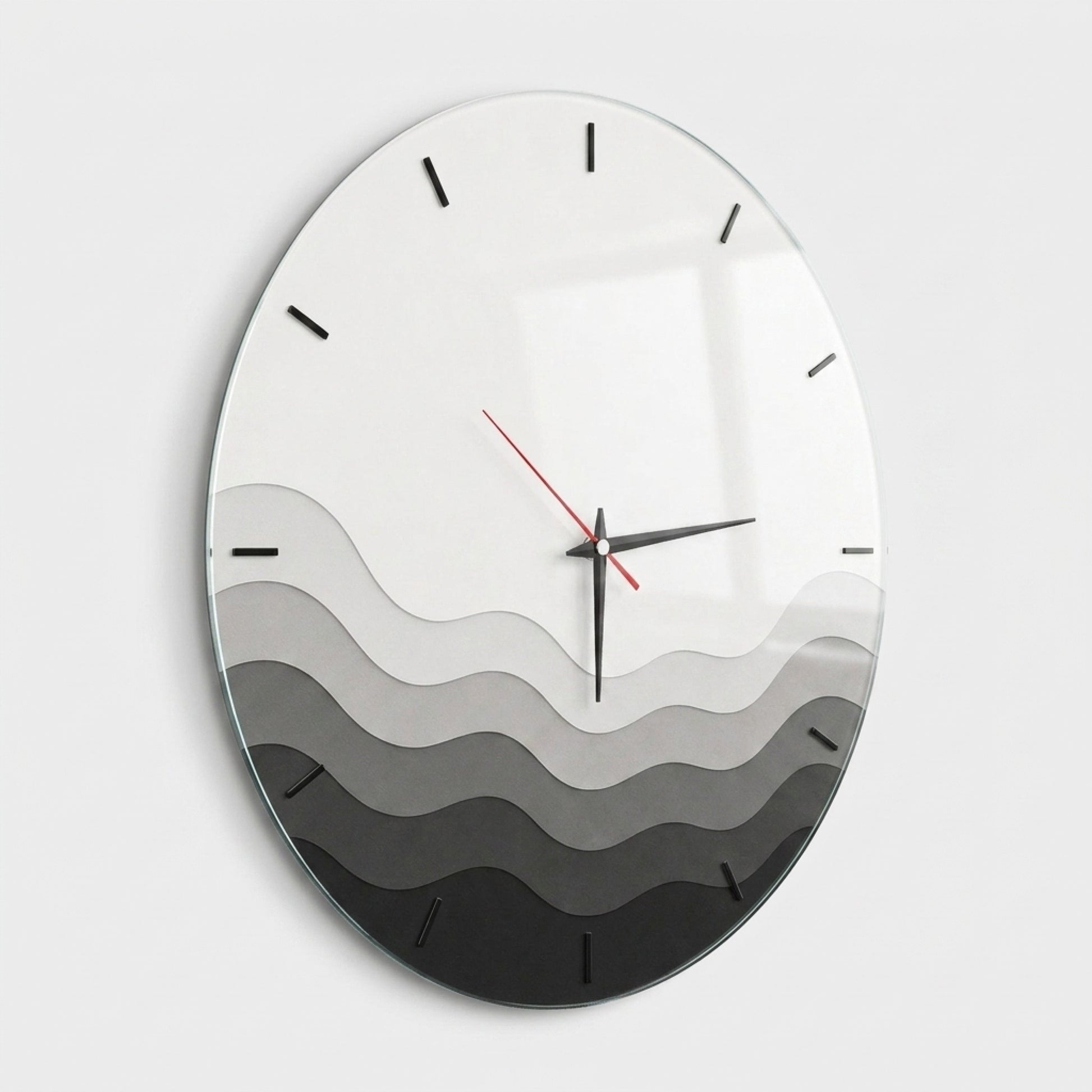 Modern Dalga Detaylı Minimalist Saat Cam Saat