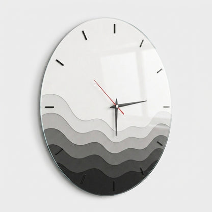 Modern Dalga Detaylı Minimalist Saat Cam Saat