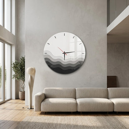 Modern Dalga Detaylı Minimalist Saat Cam Saat