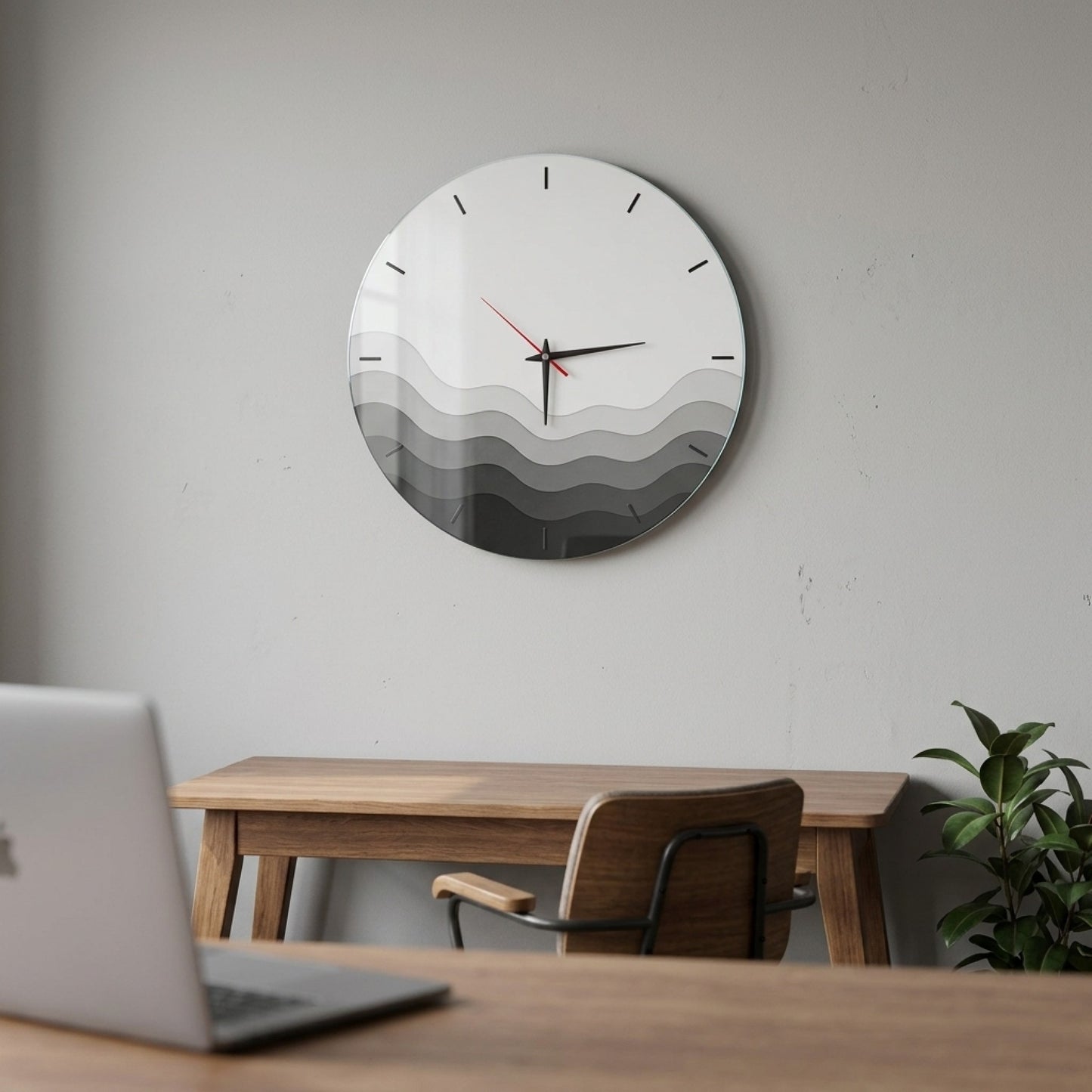 Modern Dalga Detaylı Minimalist Saat Cam Saat