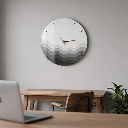 Modern Dalga Detaylı Minimalist Saat Cam Saat