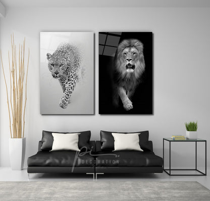 Aslan ve Leopar Double İkili Cam Tablo
