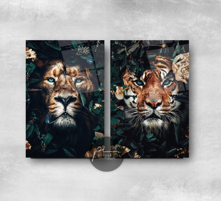 Aslan ve Kaplan Double İkili Cam Tablo