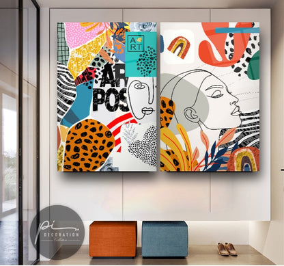 Pop Art Soyut Double İkili Cam Tablo Seti