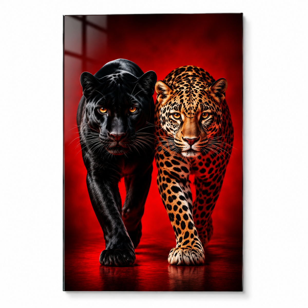 Siyah Panter ve Leopar Dikey Cam Tablo revize görsel 1