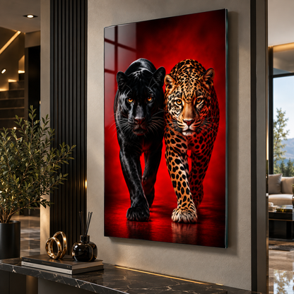 Siyah Panter ve Leopar Dikey Cam Tablo revize görsel 3