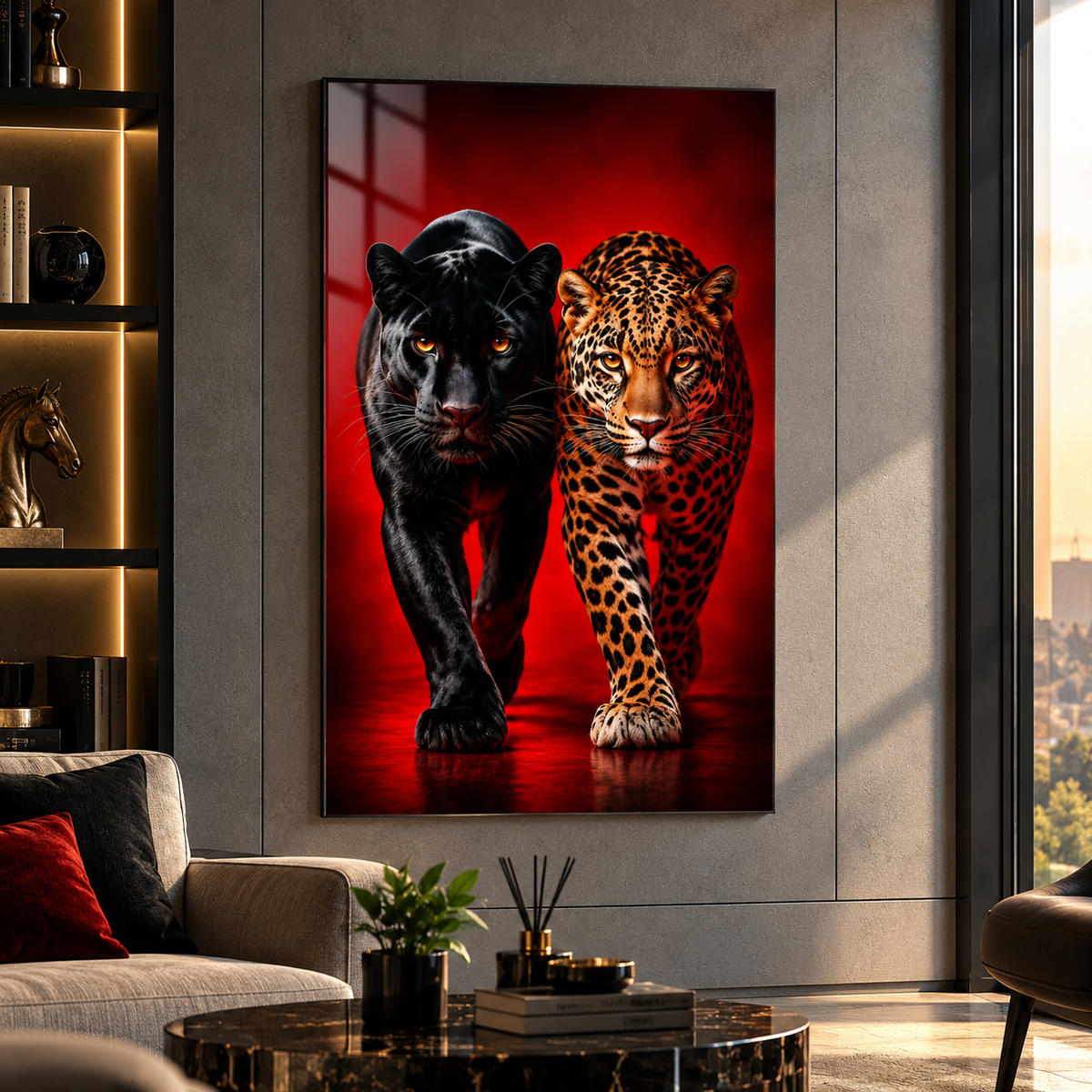 Siyah Panter ve Leopar Dikey Cam Tablo revize görsel 6