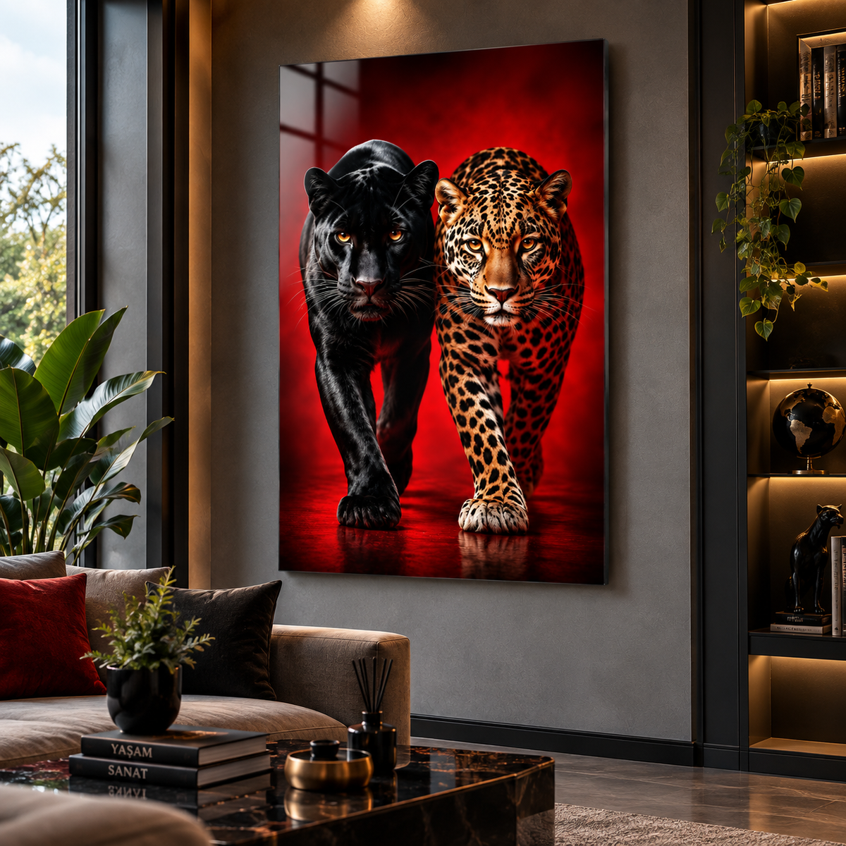 Siyah Panter ve Leopar Dikey Cam Tablo revize görsel 7