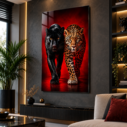Siyah Panter ve Leopar Dikey Cam Tablo revize görsel 8