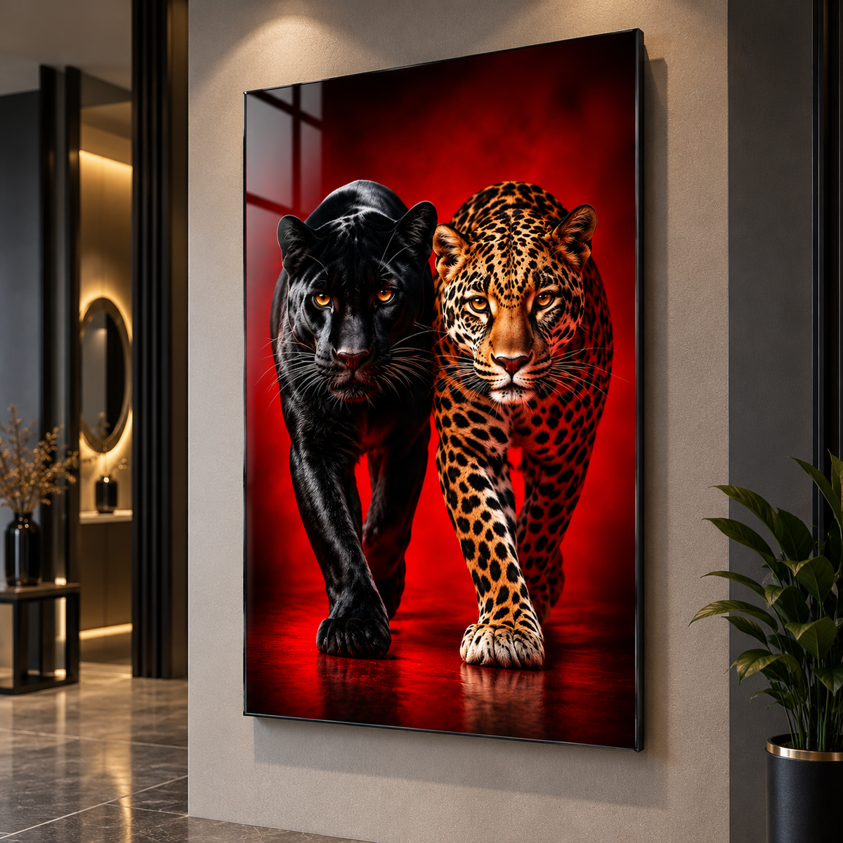 Siyah Panter ve Leopar Dikey Cam Tablo revize görsel 9