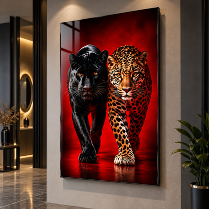 Siyah Panter ve Leopar Dikey Cam Tablo revize görsel 9