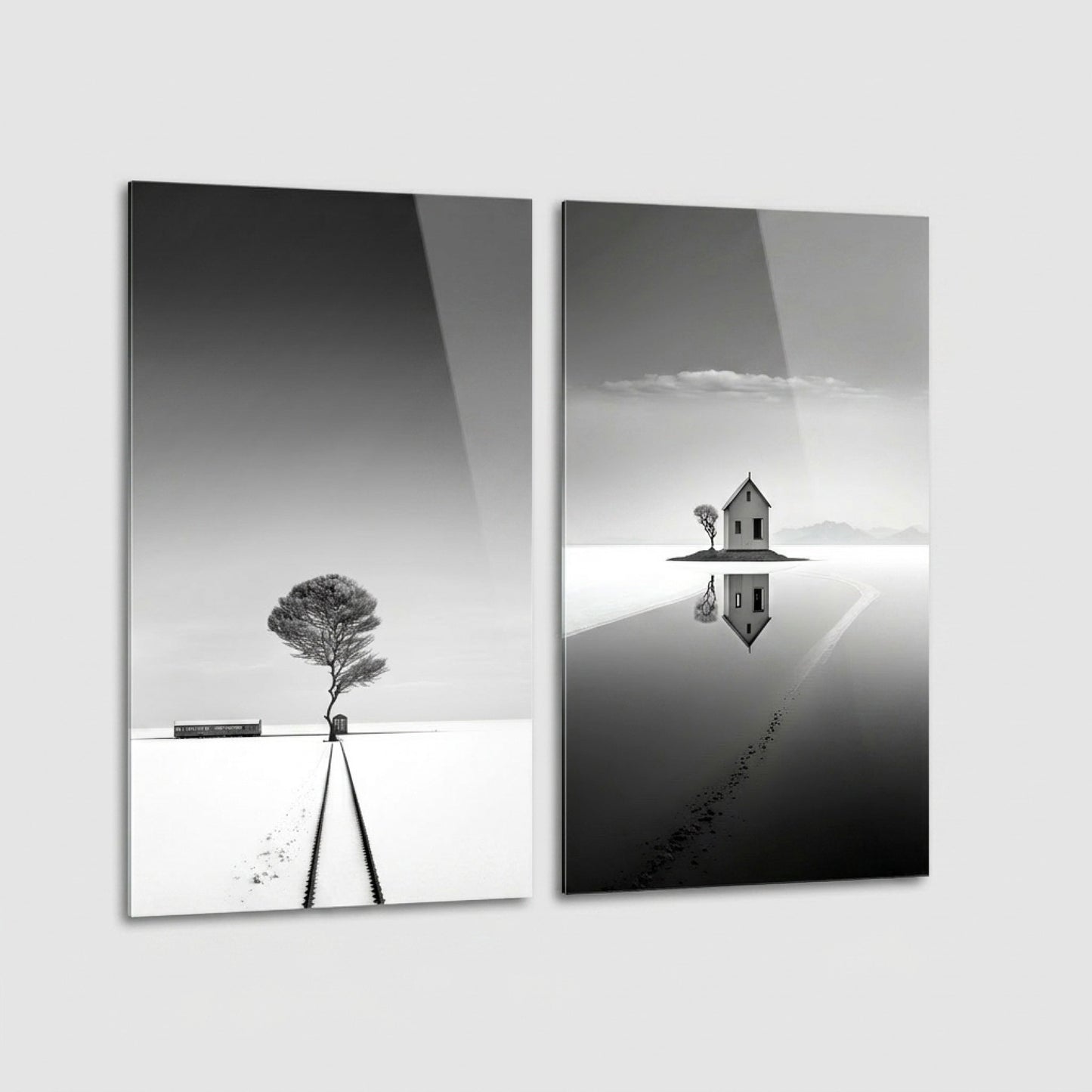 Sonsuz Yolculuk Minimal Cam Dikey 2'li Set Cam Tablo