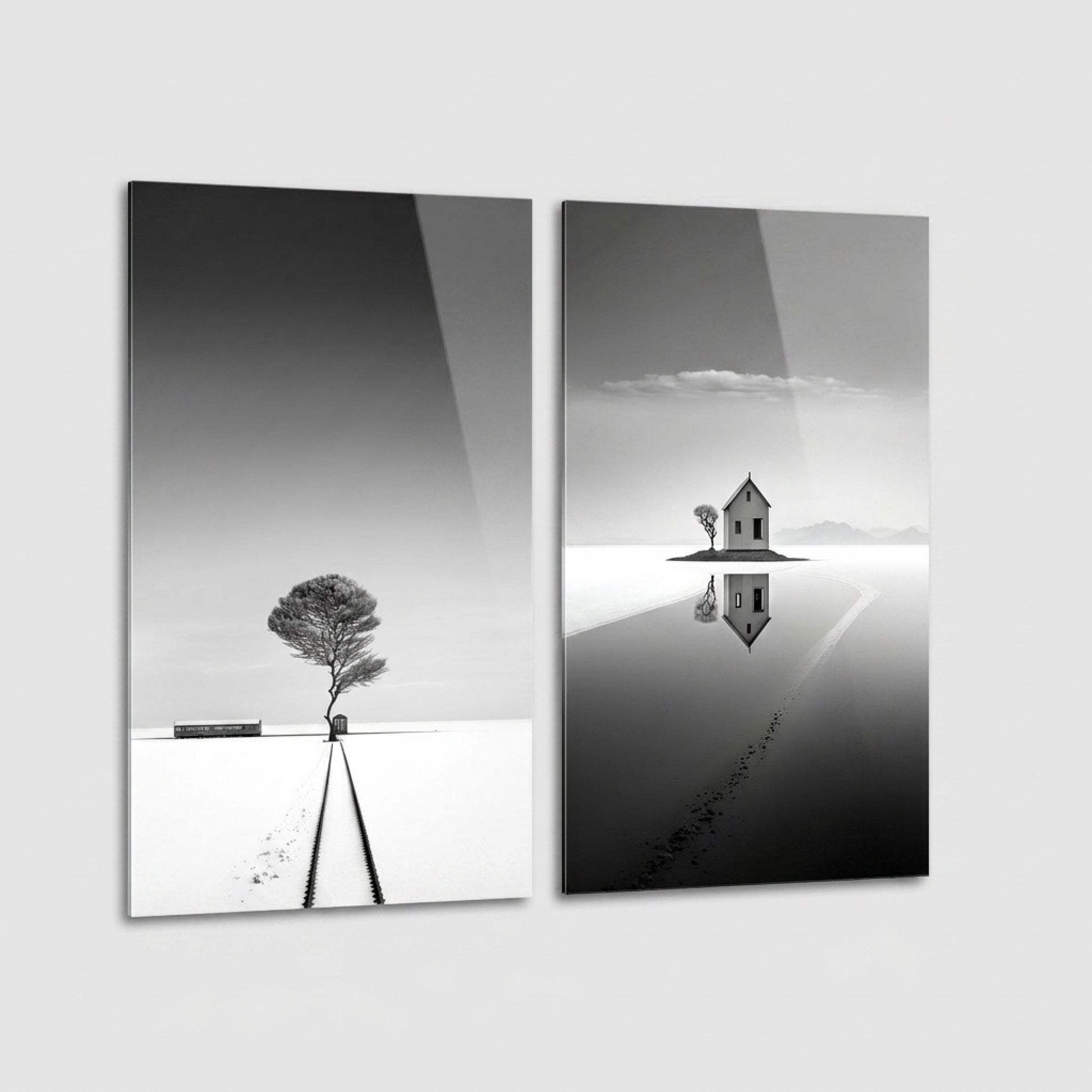 Sonsuz Yolculuk Minimal Cam Dikey 2'li Set Cam Tablo