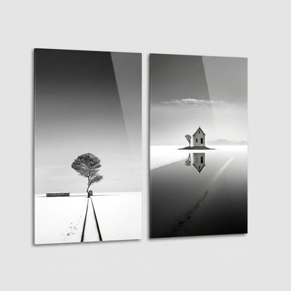 Sonsuz Yolculuk Minimal Cam Dikey 2'li Set Cam Tablo